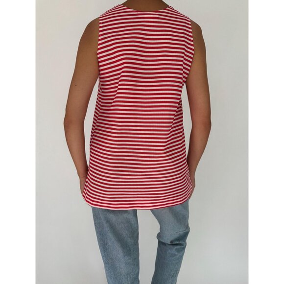 60s vintage nautical anchor embroidered red white striped sailor tank top blouse - Picture 5 of 8